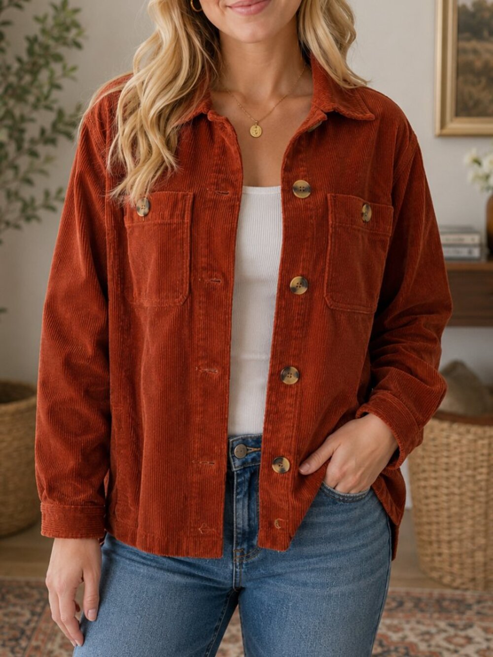 St Johns Bay Corduroy Fall Jacket Preppy Gorpcore Long Sleeve Boyfriend Shacket